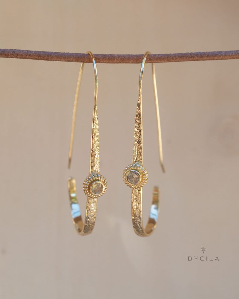 Citrine Earrings Gold Plated 18k * Dangle * Gemstone * Hammered * Statement * Every day * ByCila * Boho * Bohemian *Gift BJE200