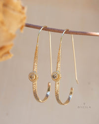 Citrine Earrings Gold Plated 18k * Dangle * Gemstone * Hammered * Statement * Every day * ByCila * Boho * Bohemian *Gift BJE200
