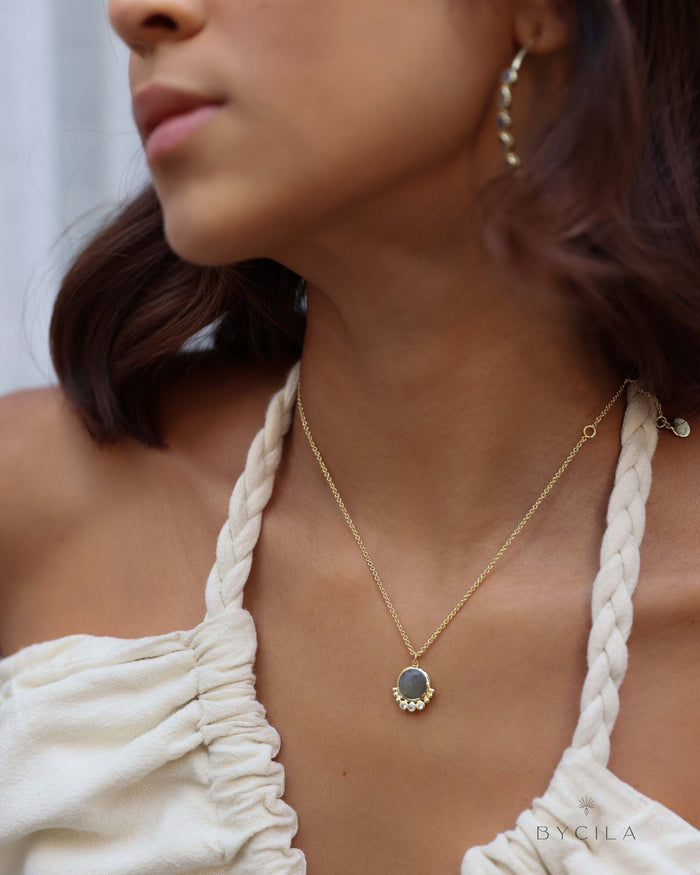Labradorite, Moonstone or Rose Quartz & CZ Necklace * Gold Plated * Handmade * Minimalist * Layered * Gemstone * Birthstone * BJN