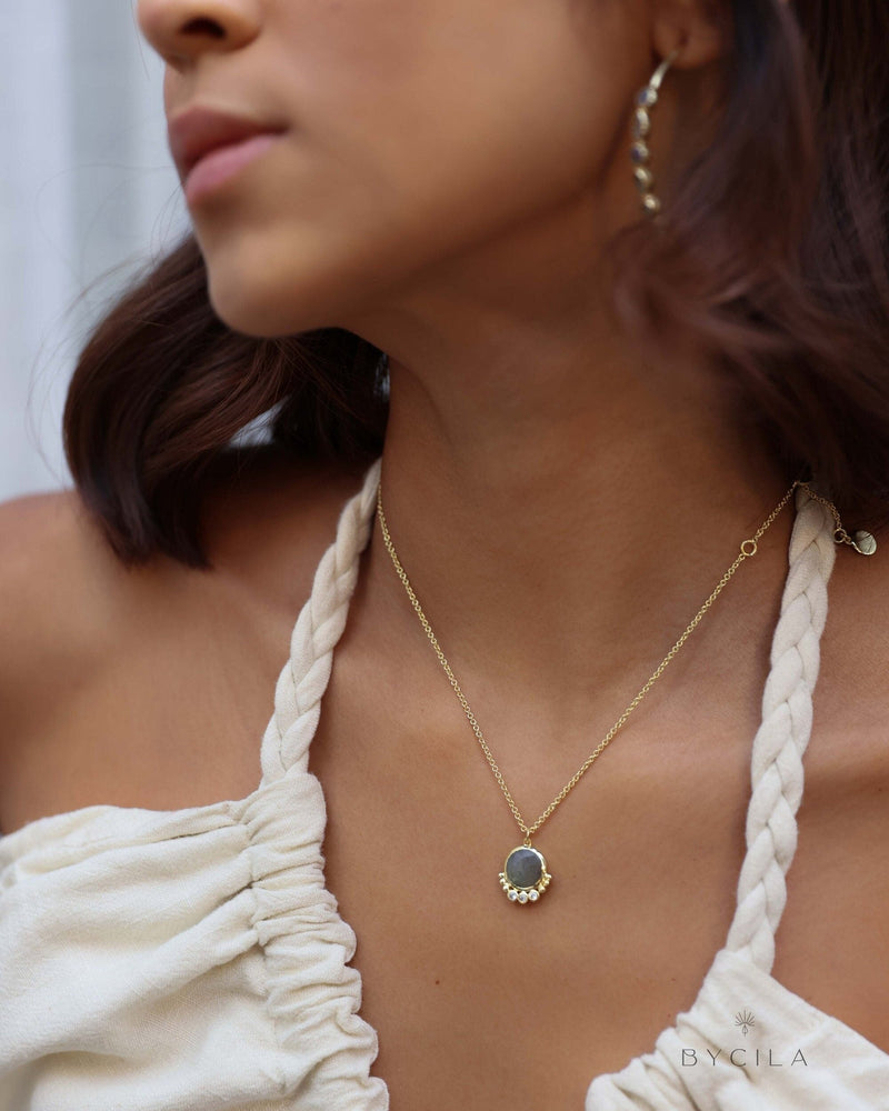Labradorite, Moonstone or Rose Quartz & CZ Necklace * Gold Plated * Handmade * Minimalist * Layered * Gemstone * Birthstone * BJN