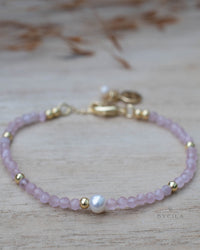 Rose Quartz & Pearl Bracelet * Gold Plated or Sterling Silver* Handmade * Layered * Gemstone * Birthstone * Gift for Her *BJB067