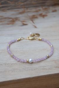 Rose Quartz & Pearl Bracelet * Gold Plated or Sterling Silver* Handmade * Layered * Gemstone * Birthstone * Gift for Her *BJB067