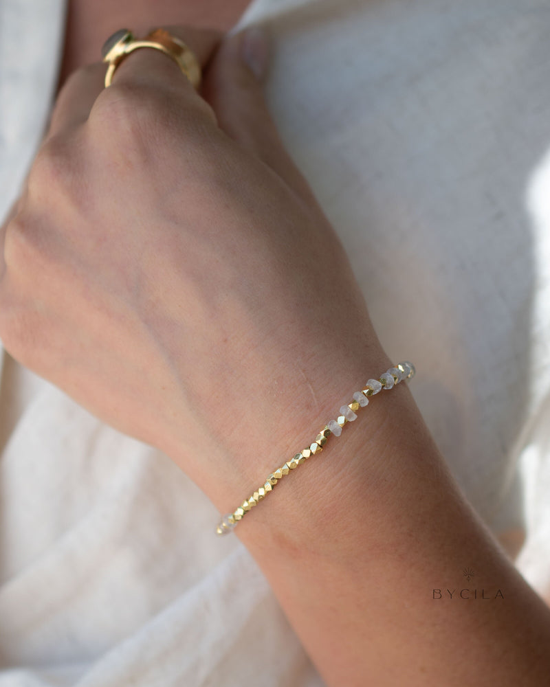Moonstone Bead Bracelet *Gold Plated *Handmade *Layered *Gemstone * Elegant * Chic * BJB073
