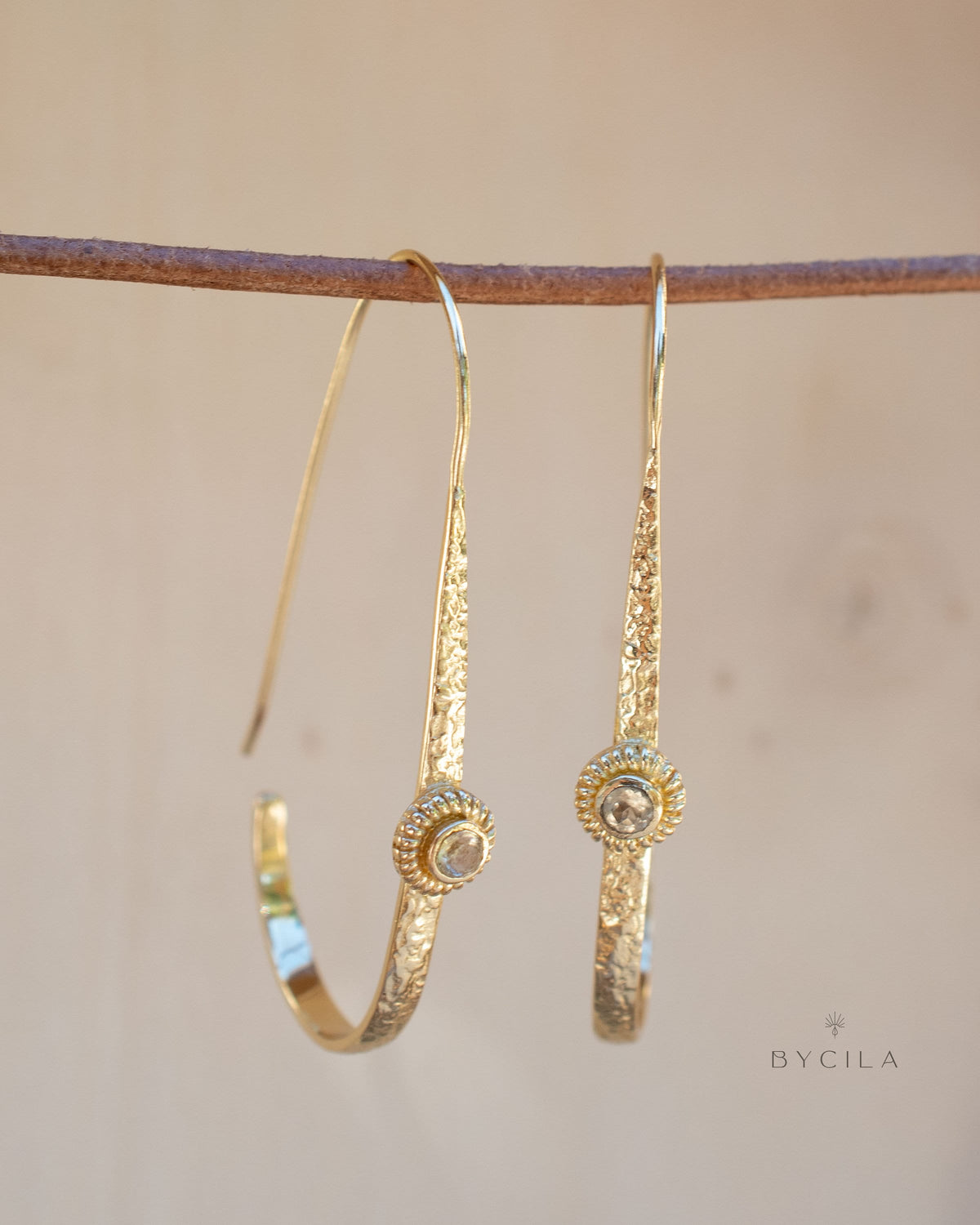 Citrine Earrings Gold Plated 18k * Dangle * Gemstone * Hammered * Statement * Every day * ByCila * Boho * Bohemian *Gift BJE200