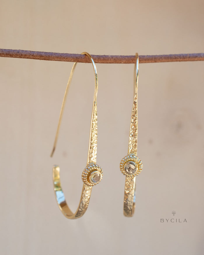 Citrine Earrings Gold Plated 18k * Dangle * Gemstone * Hammered * Statement * Every day * ByCila * Boho * Bohemian *Gift BJE200