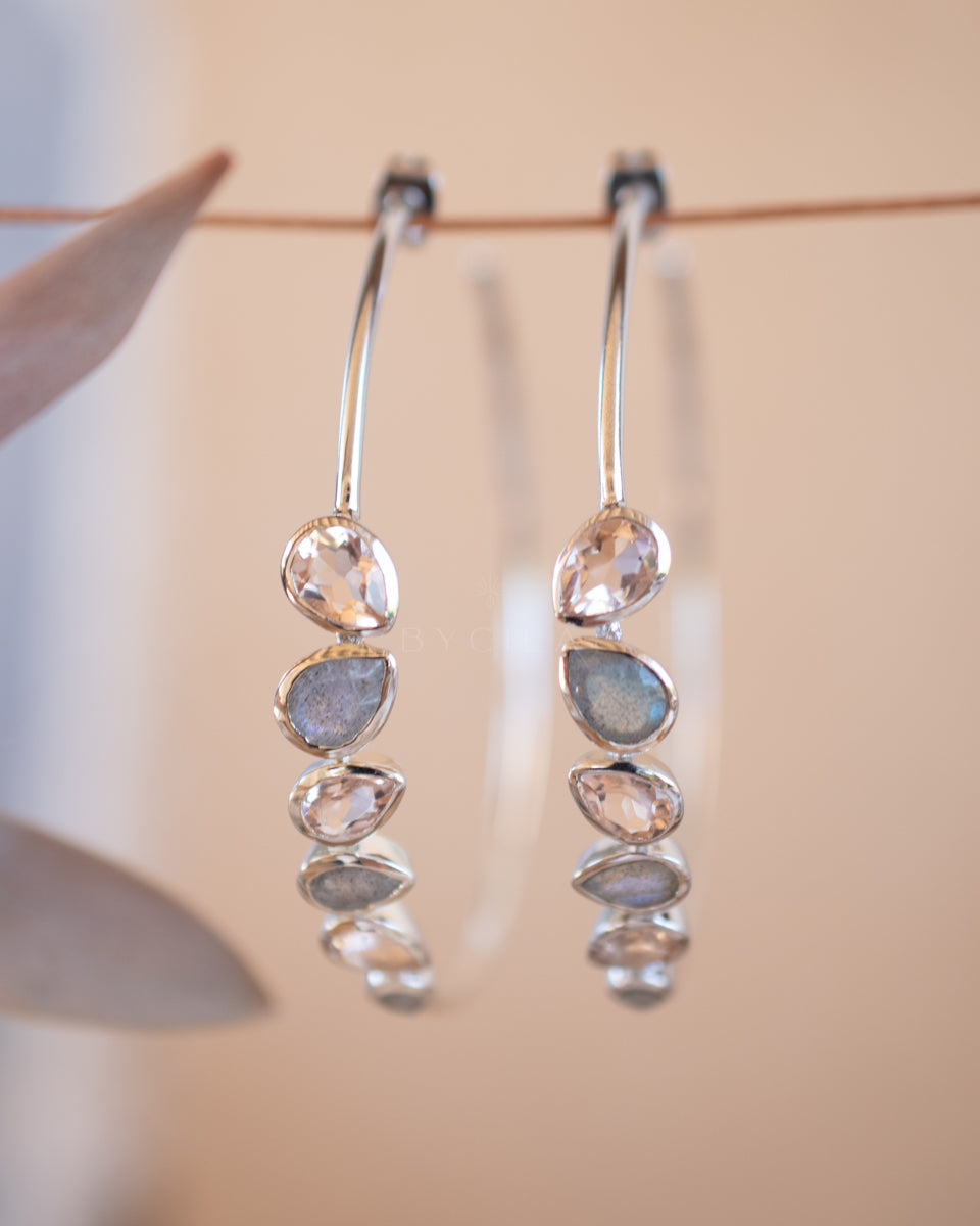 Nati Earrings * Labradorite and Morganite Hydro * Gold Plated 18k or Silver Plated * BJE166B