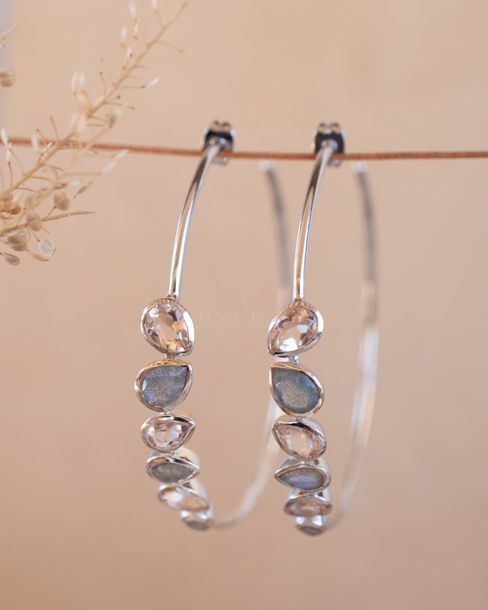 Nati Earrings * Labradorite and Morganite Hydro * Gold Plated 18k or Silver Plated * BJE166B