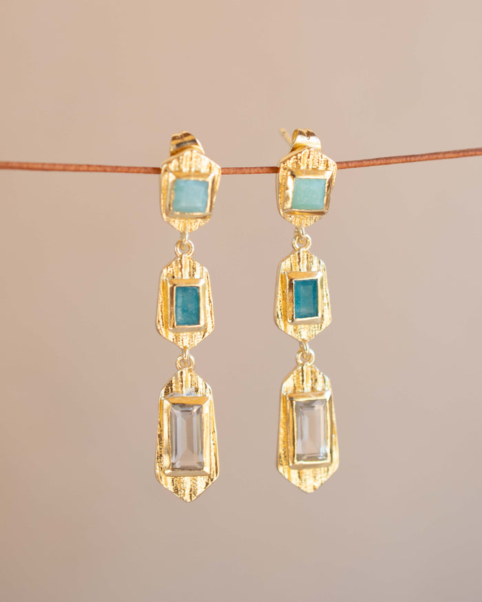 Analu Earrings * Amazonite, Green White Jade, Green Amethyst