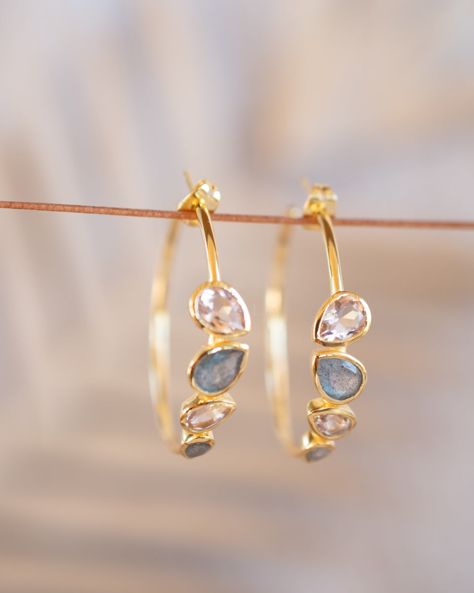 Little Nati Earrings * Labradorite and Morganite Hydro * Gold Plated 18k or Silver Plated * BJE164A