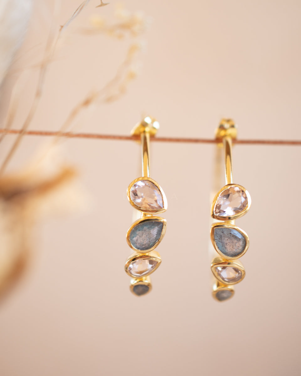 Little Nati Earrings * Labradorite and Morganite Hydro * Gold Plated 18k or Silver Plated * BJE164A
