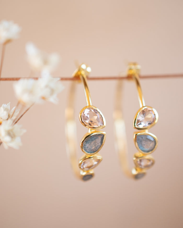 Little Nati Earrings * Labradorite and Morganite Hydro * Gold Plated 18k or Silver Plated * BJE164A