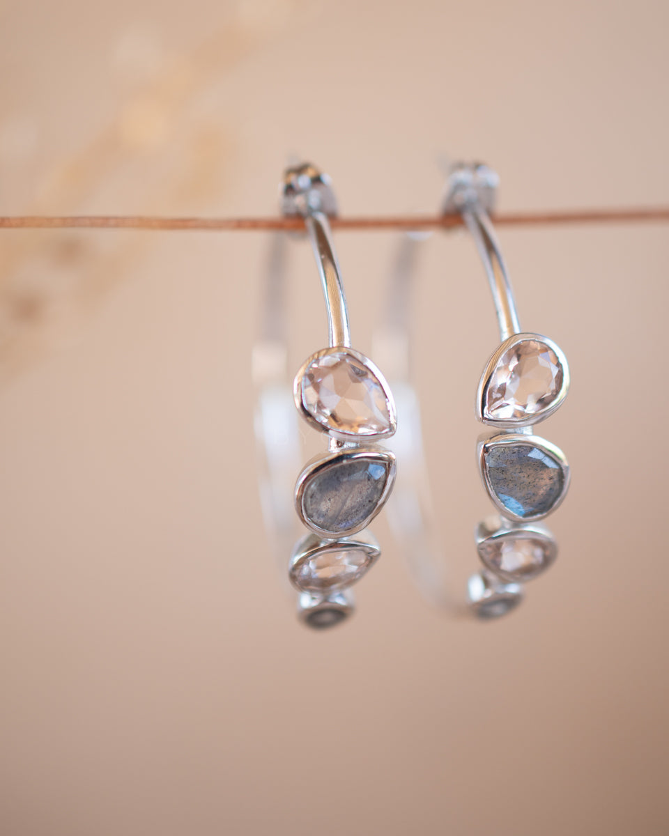 Little Nati Earrings * Labradorite and Morganite Hydro * Gold Plated 18k or Silver Plated * BJE164A