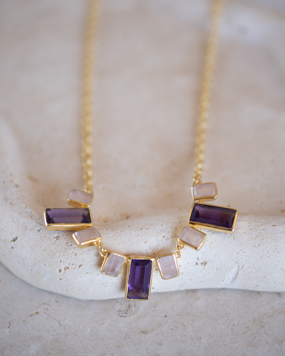 Elyana Necklace * Moonstone & Amethyst hydro * Gold Plated 18k * BJN208