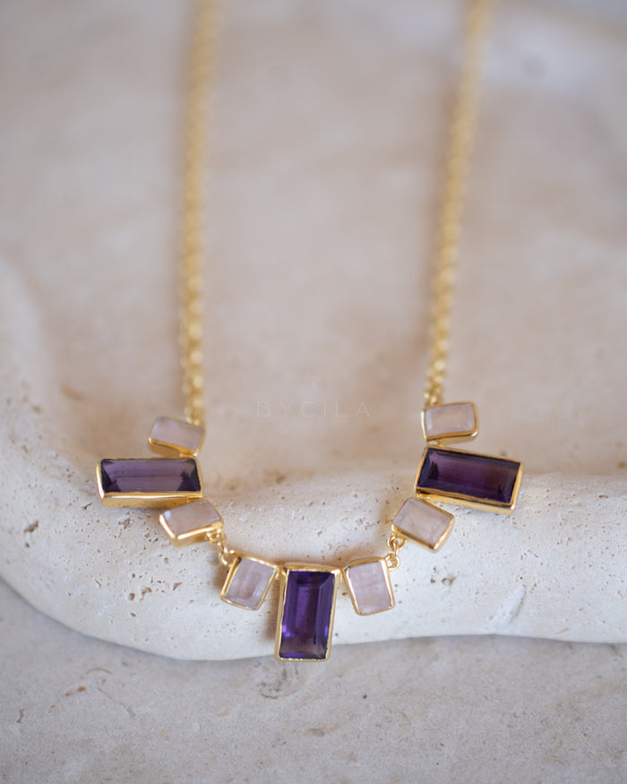 Elyana Necklace * Moonstone & Amethyst hydro * Gold Plated 18k * BJN208