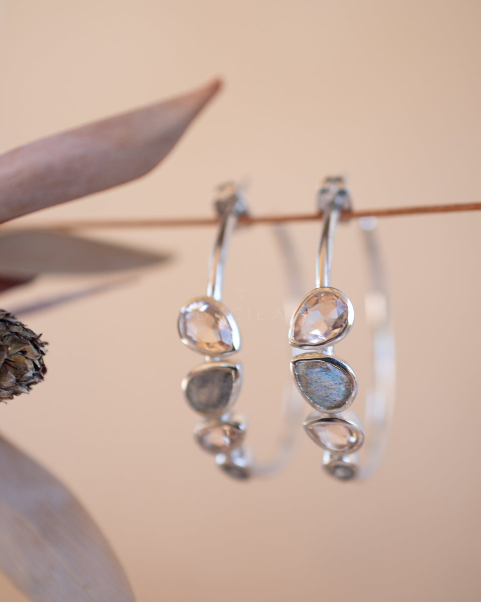 Little Nati Earrings * Labradorite and Morganite Hydro * Gold Plated 18k or Silver Plated * BJE164A