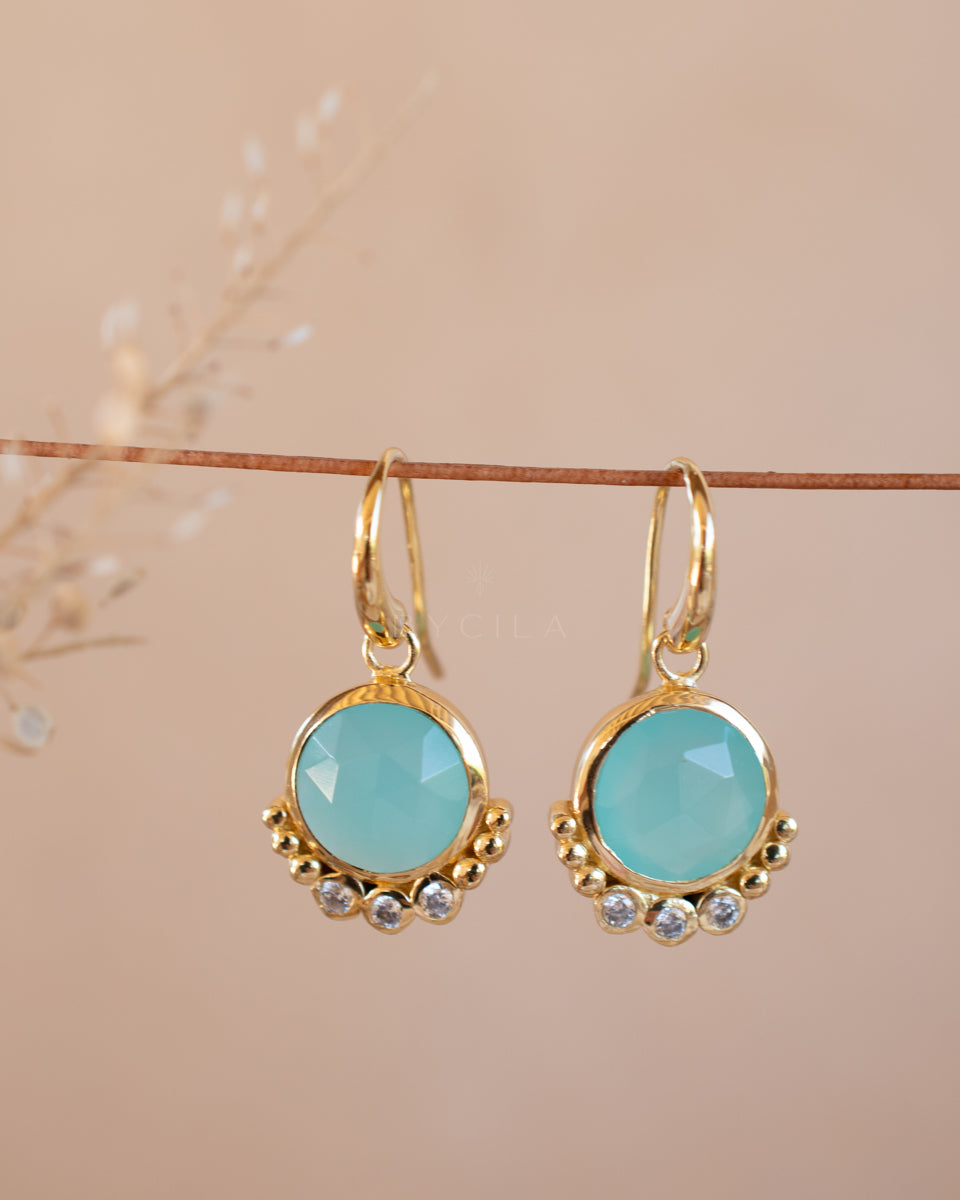 Edil Earrings * Aqua Chalcedony hydro & CZ * Earrings * Gold Plated 18k * BJE242