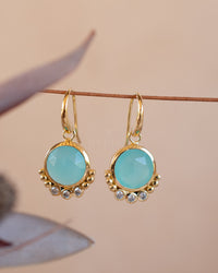Edil Earrings * Aqua Chalcedony hydro & CZ * Earrings * Gold Plated 18k * BJE242
