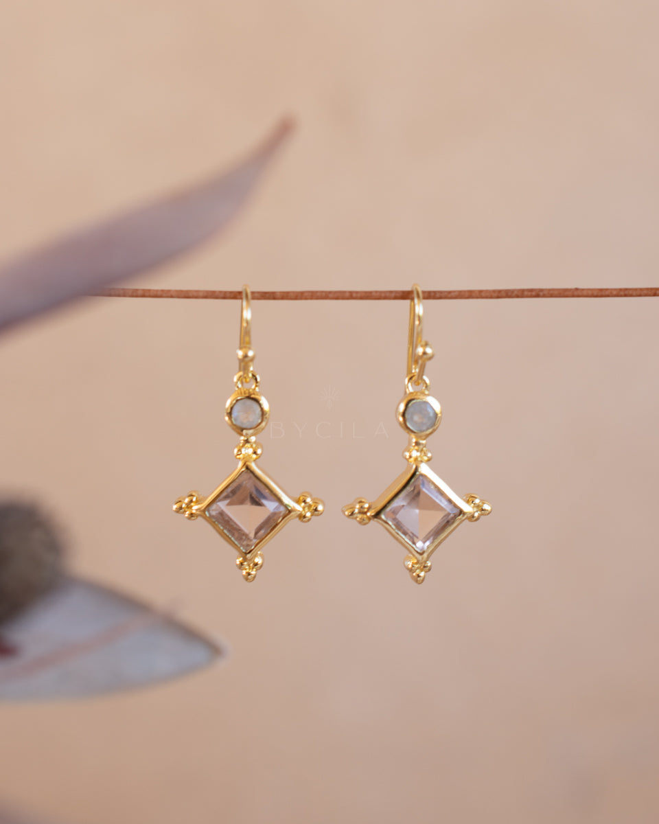Laila Earrings * Morganite hydro & Moonstone * Gold Plated * BJE296