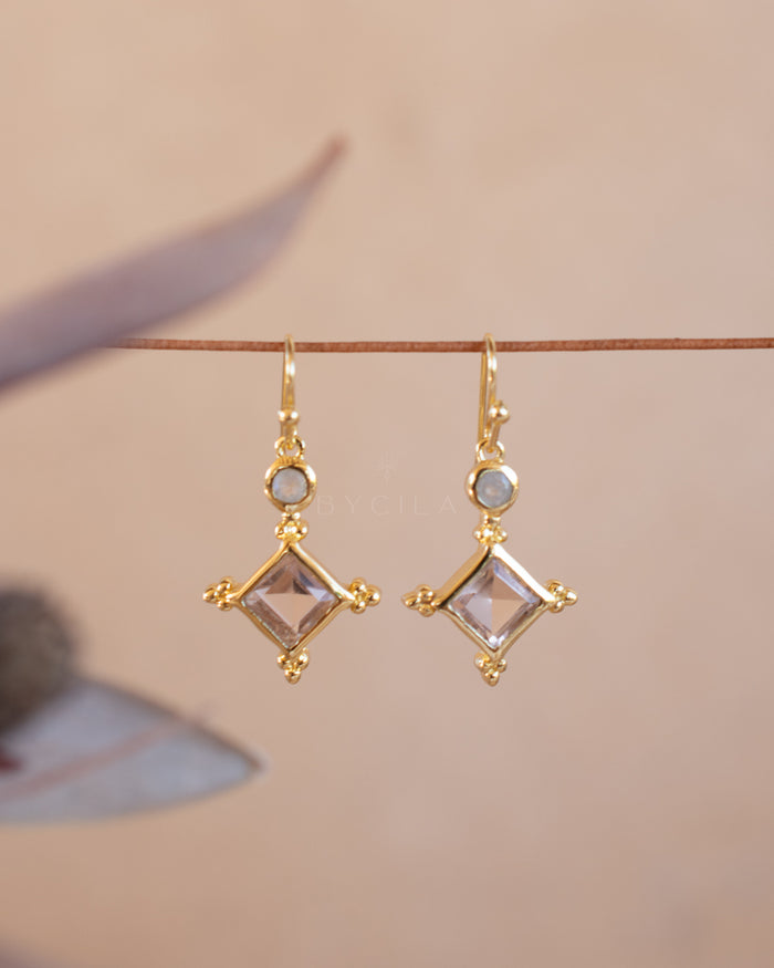 Laila Earrings * Morganite hydro & Moonstone * Gold Plated * BJE296