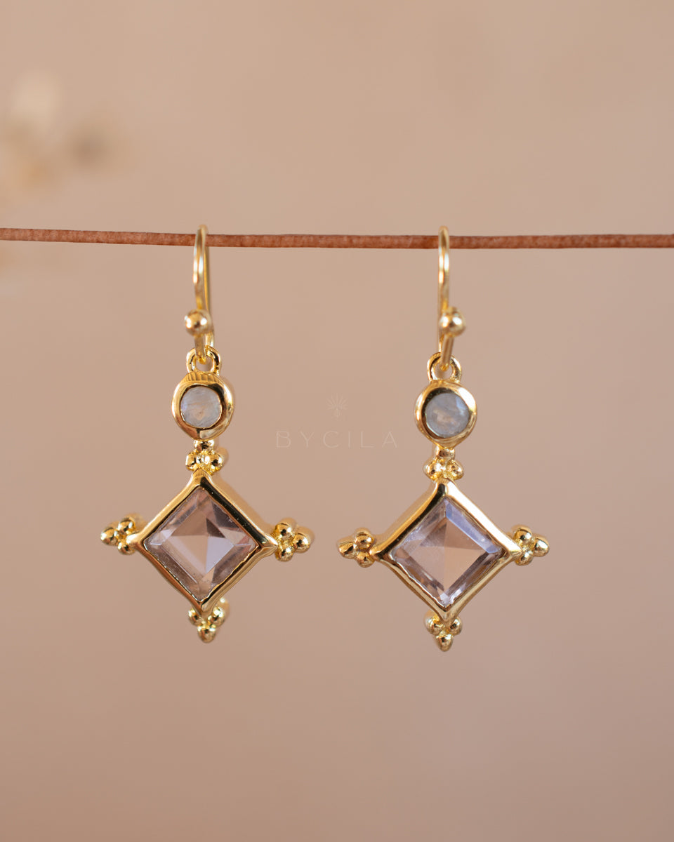 Laila Earrings * Morganite hydro & Moonstone * Gold Plated * BJE296