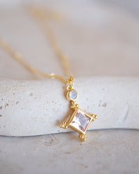 Laila Necklace * Morganite hydro & Moonstone* Gold Plated 18k * BJN204