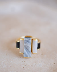 Nady Ring * Druzy, Moonstone & Black Onyx * Gold Plated 18k * BJR099