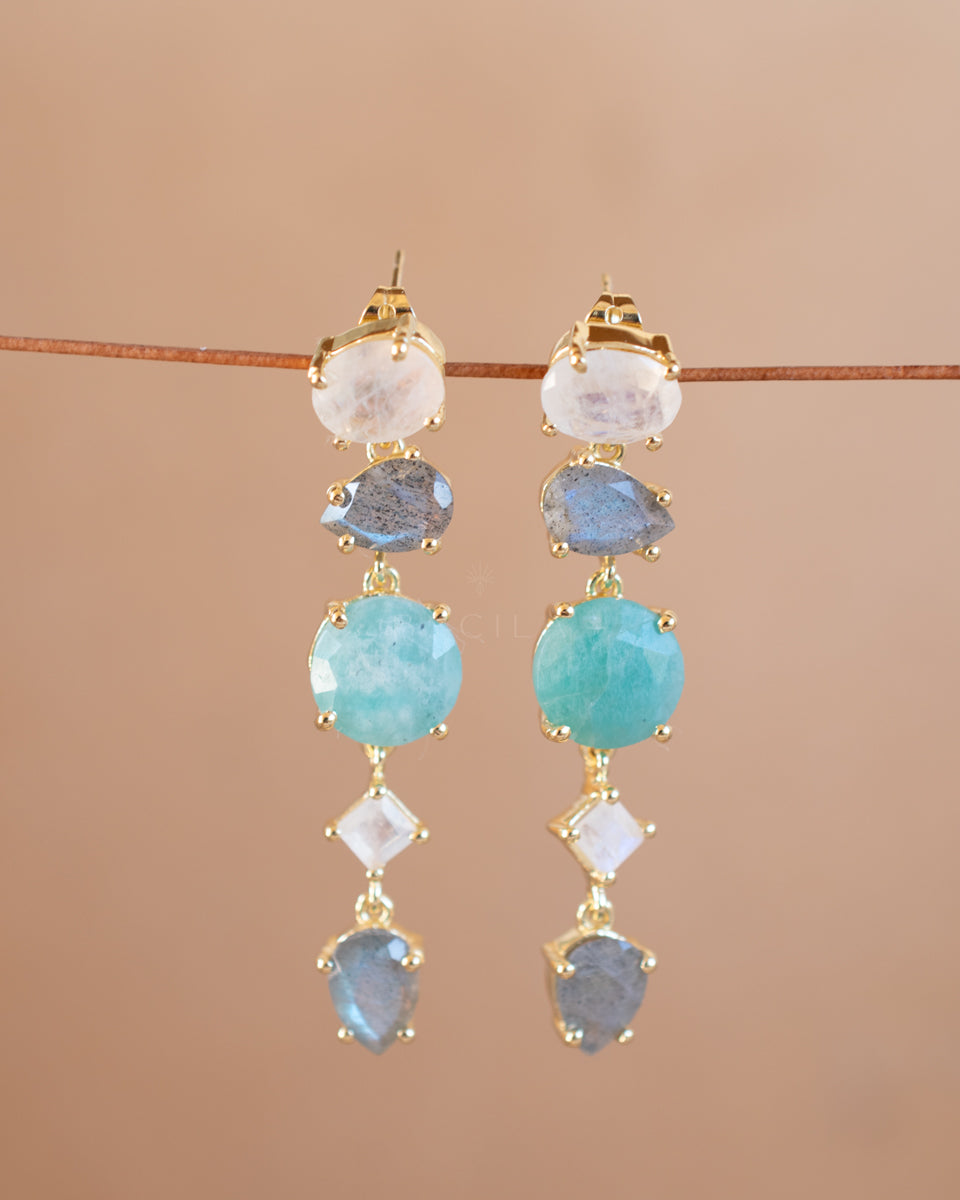 Laurita Earrings * Amazonite, Labradorite & Moonstone * Gold Plated * BJE298