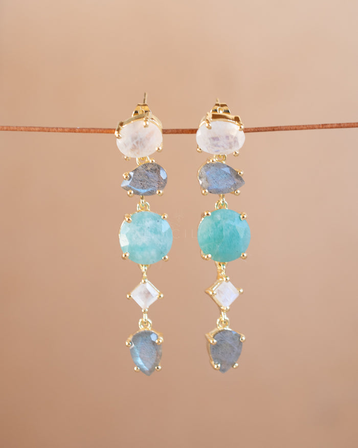 Laurita Earrings * Amazonite, Labradorite & Moonstone * Gold Plated * BJE298