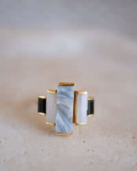 Nady Ring * Druzy, Moonstone & Black Onyx * Gold Plated 18k * BJR099
