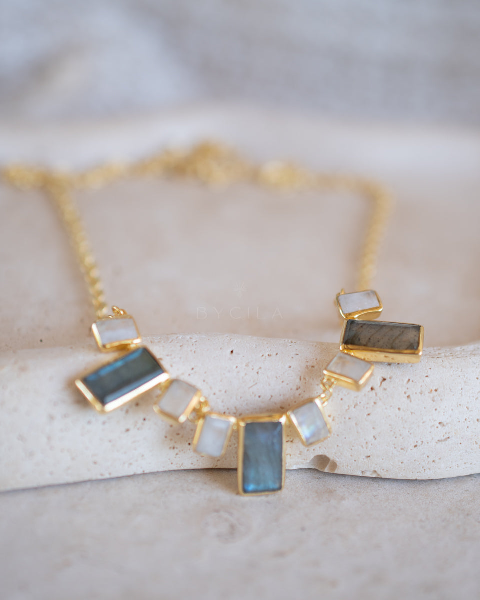 Elyana Necklace * Labradorite & Moonstone * Gold Plated 18k * BJN207