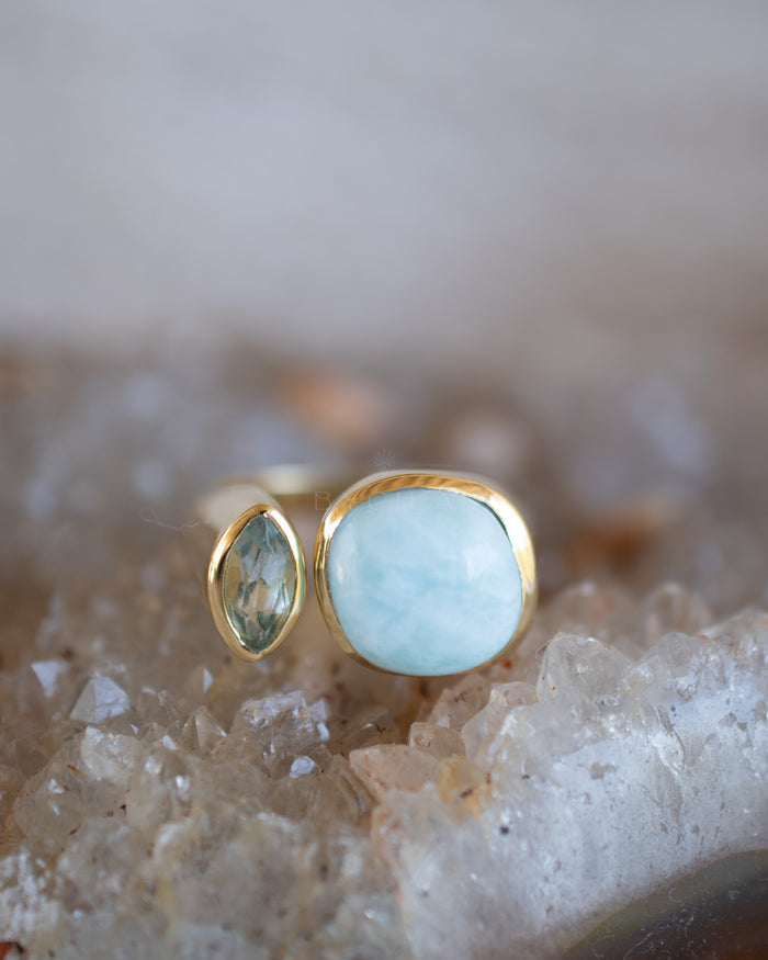 Clau Ring * Larimar & Blue topaz hydro * Gold Plated 18K * BJR156