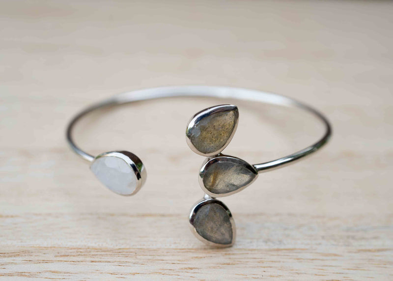 Lotus Flower * Labradorite and Moonstone * Gold Plated 18k or Rose Gold Plated or Silver Plated* BJB019C