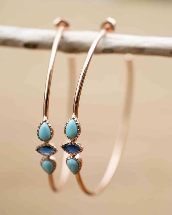 Yeda Hoop Earrings * Turquoise & Sapphire * Gold Plated 18k, Rose Gold Plated or Silver Plated * BJE018C