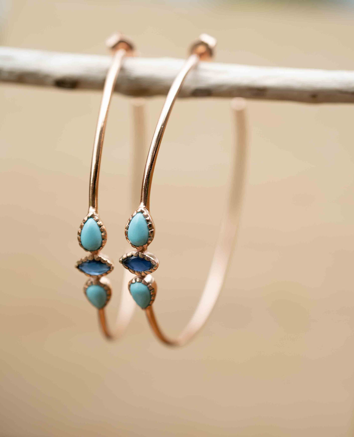 Yeda Hoop Earrings * Turquoise & Sapphire * Gold Plated 18k, Rose Gold Plated or Silver Plated * BJE018B