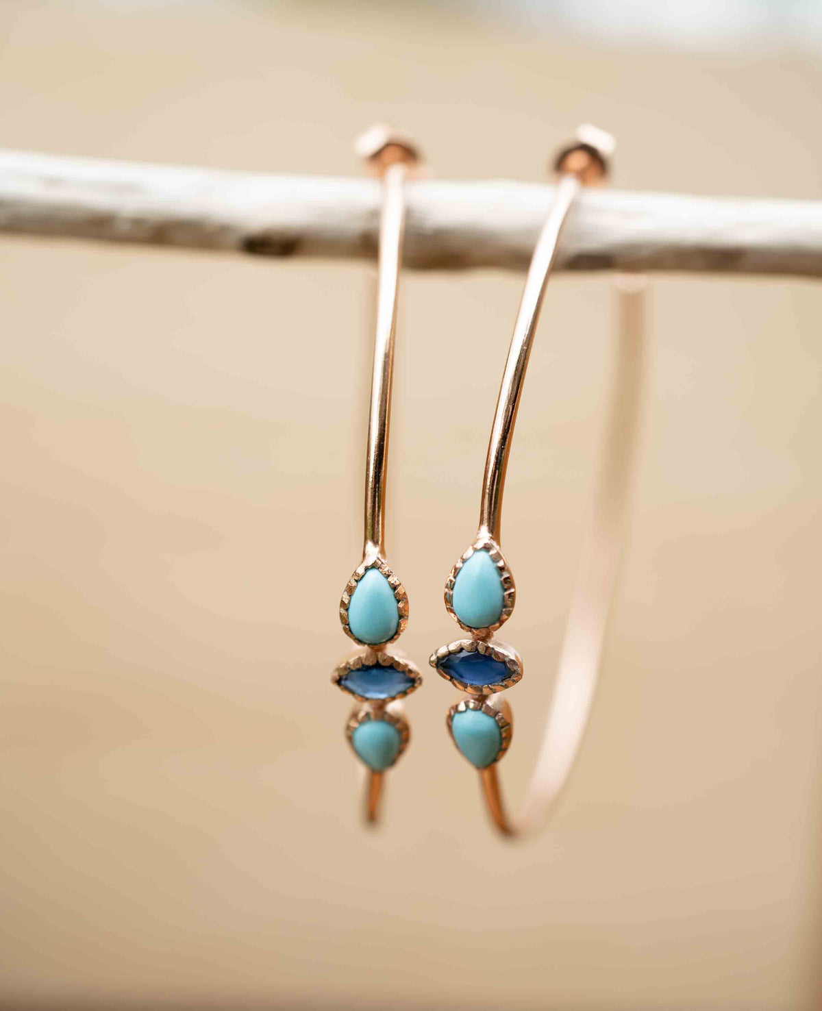 Yeda Hoop Earrings * Turquoise & Sapphire * Gold Plated 18k, Rose Gold Plated or Silver Plated * BJE018B