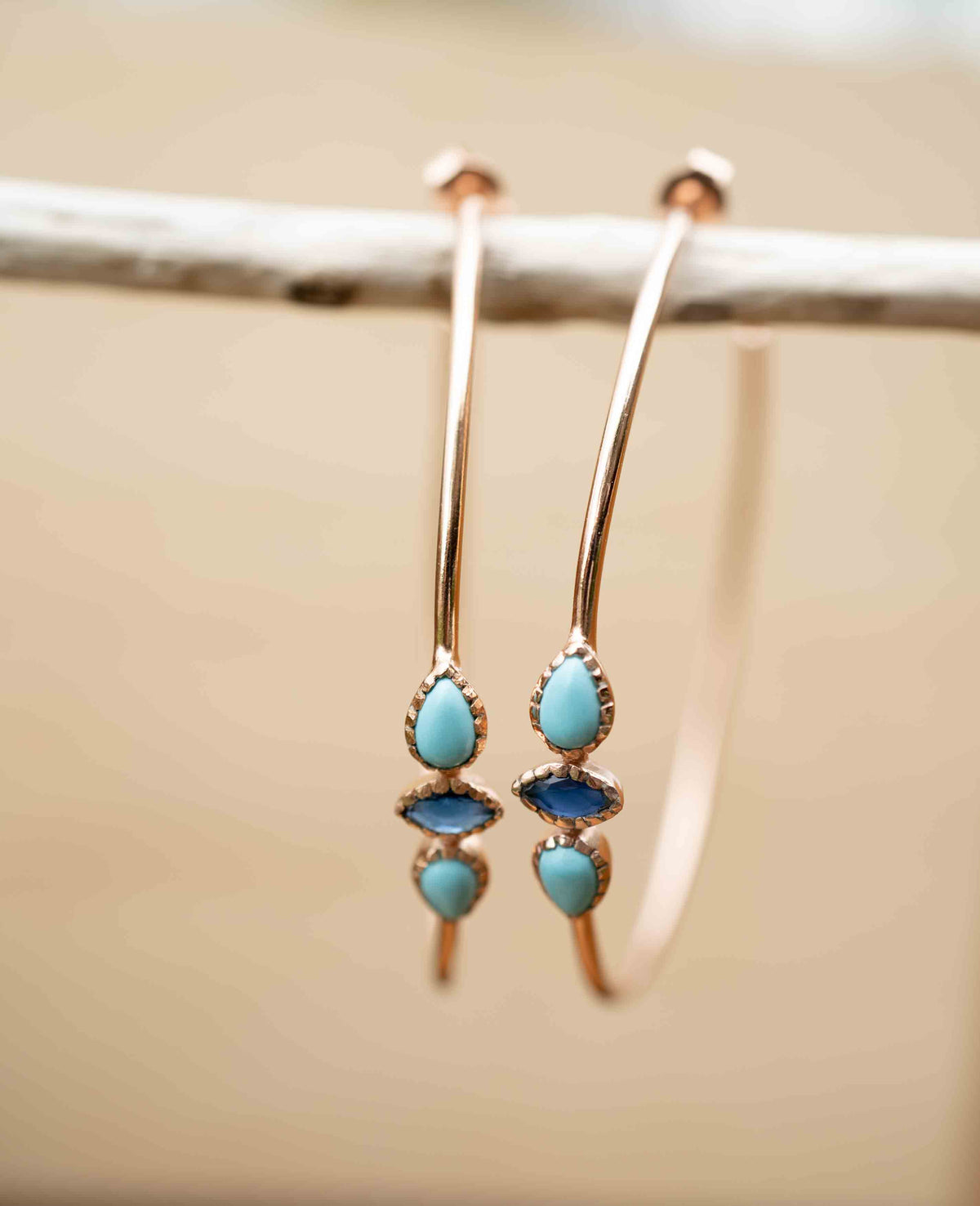 Yeda Hoop Earrings * Turquoise & Sapphire * Gold Plated 18k, Rose Gold Plated or Silver Plated * BJE018C