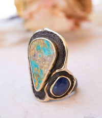 Damla Ring * Turquoise & Sapphire * Sterling Silver 925 *SBJR047