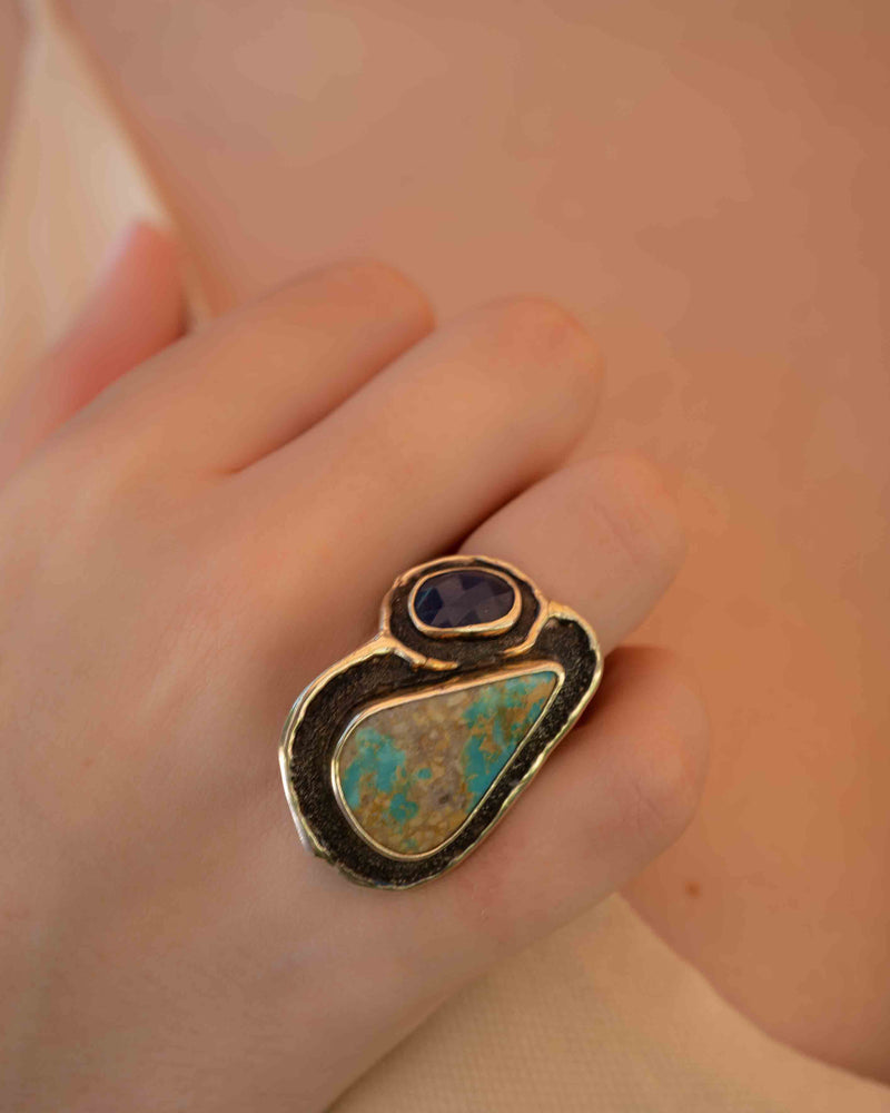 Damla Ring * Turquoise & Sapphire * Sterling Silver 925 *SBJR047