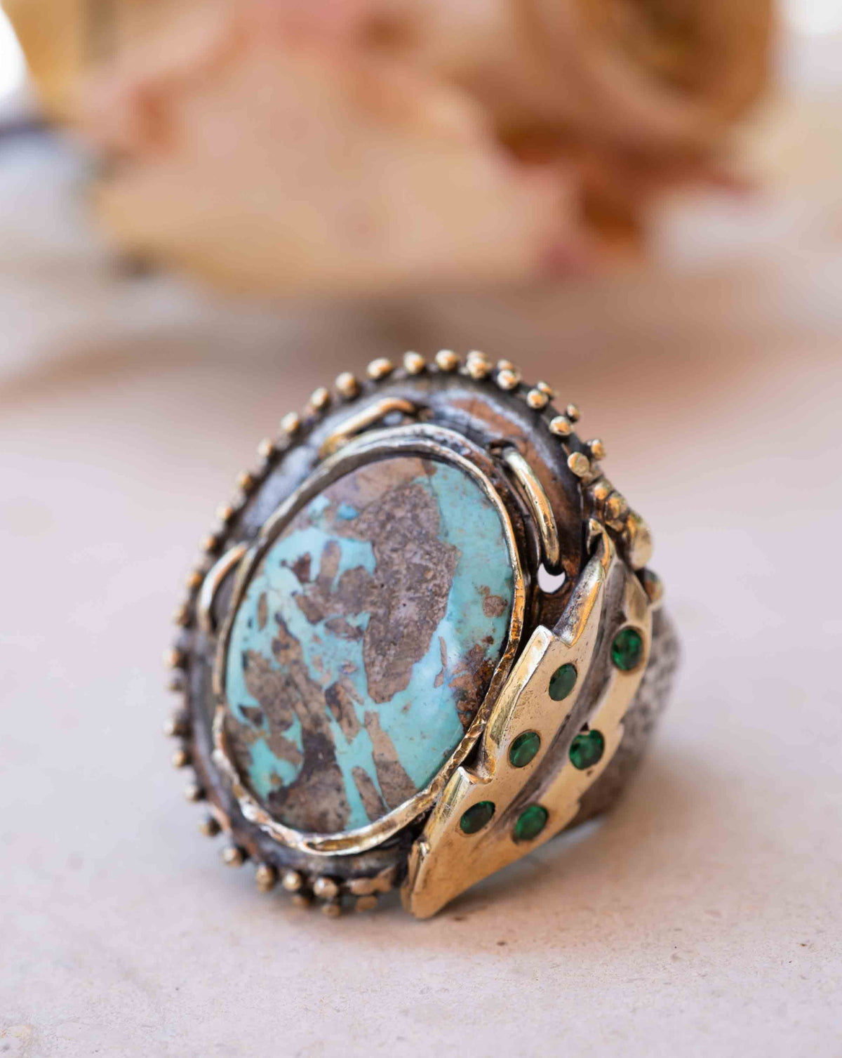 Mehtap Ring * Turquoise & Emerald * Sterling Silver 925 *SBJR043