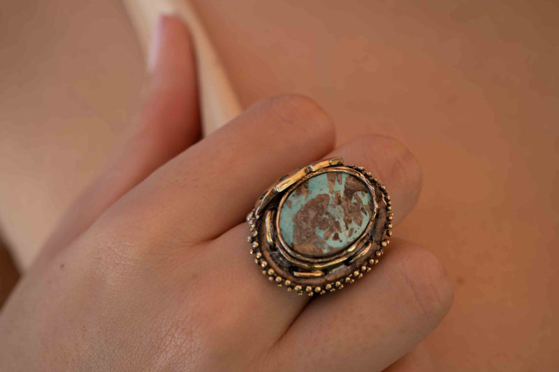 Mehtap Ring * Turquoise & Emerald * Sterling Silver 925 *SBJR043