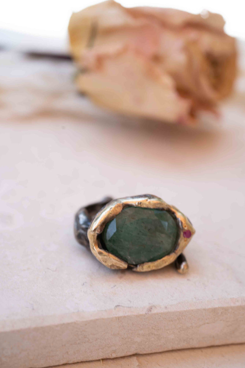 Handan Ring * Emerald & Ruby * Sterling Silver 925 oxidized * SBJR041