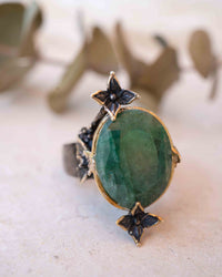 Holi Ring * Emerald  * Sterling Silver 925 oxidized * SBJR059