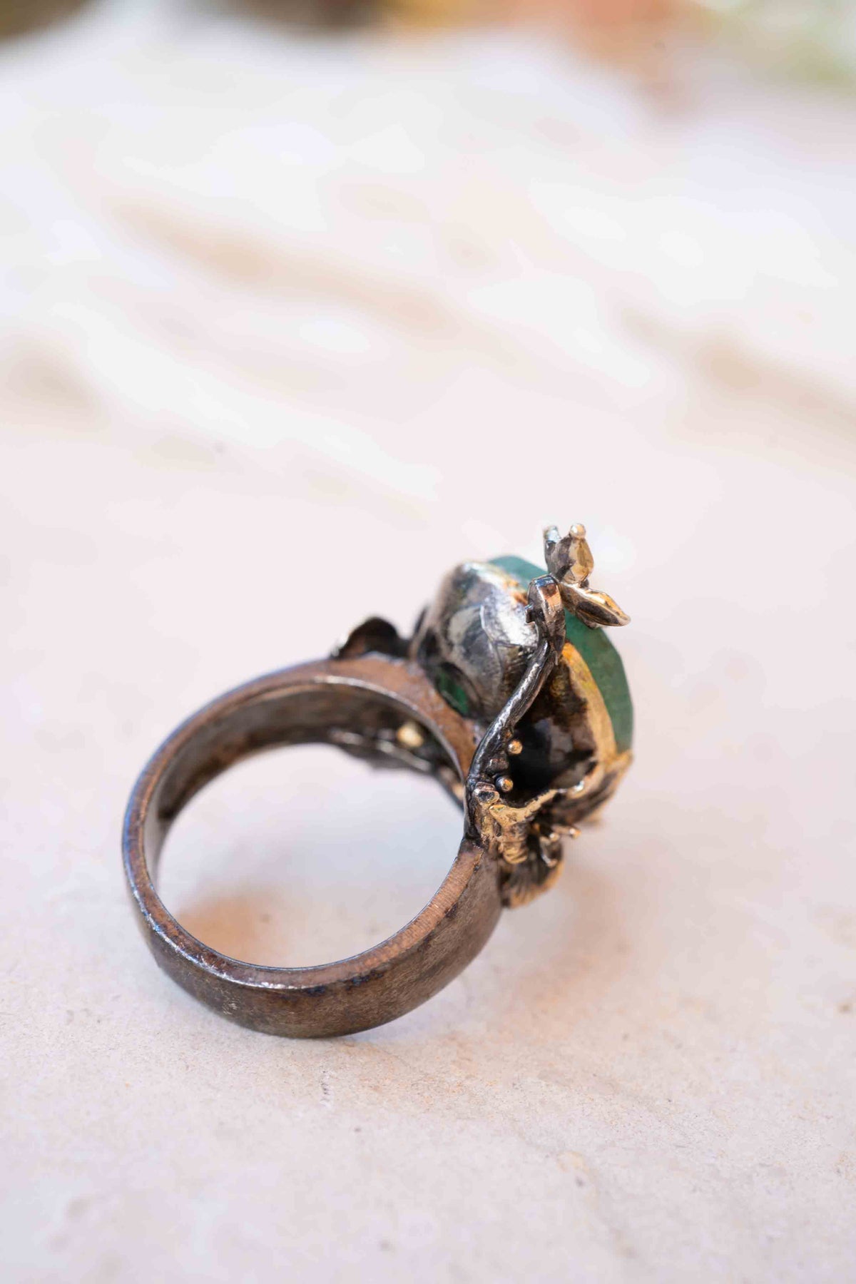 Holi Ring * Emerald  * Sterling Silver 925 oxidized * SBJR059