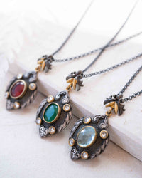 Sode Necklace* Aquamarine hydro, Emerald hydro, Ruby hydro * Sterling Silver 925 *SBJN006