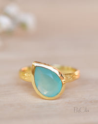 Beatriz Ring * Aqua Chalcedony * Gold Plated 18k * SBJR124
