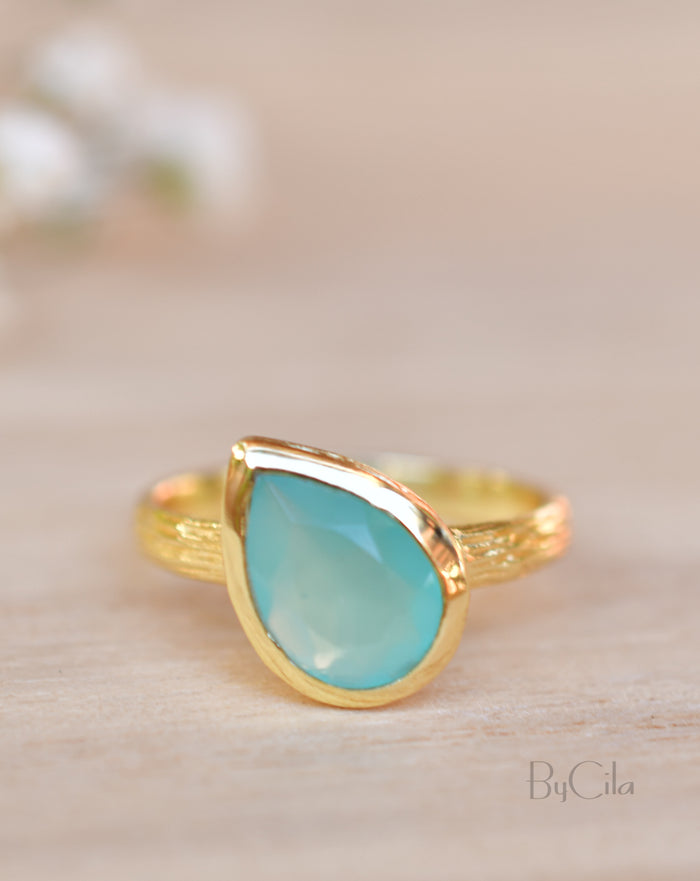 Beatriz Ring * Aqua Chalcedony * Gold Plated 18k * SBJR124