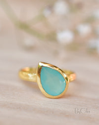 Beatriz Ring * Aqua Chalcedony * Gold Plated 18k * SBJR124