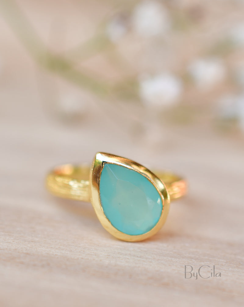 Beatriz Ring * Aqua Chalcedony * Gold Plated 18k * SBJR124