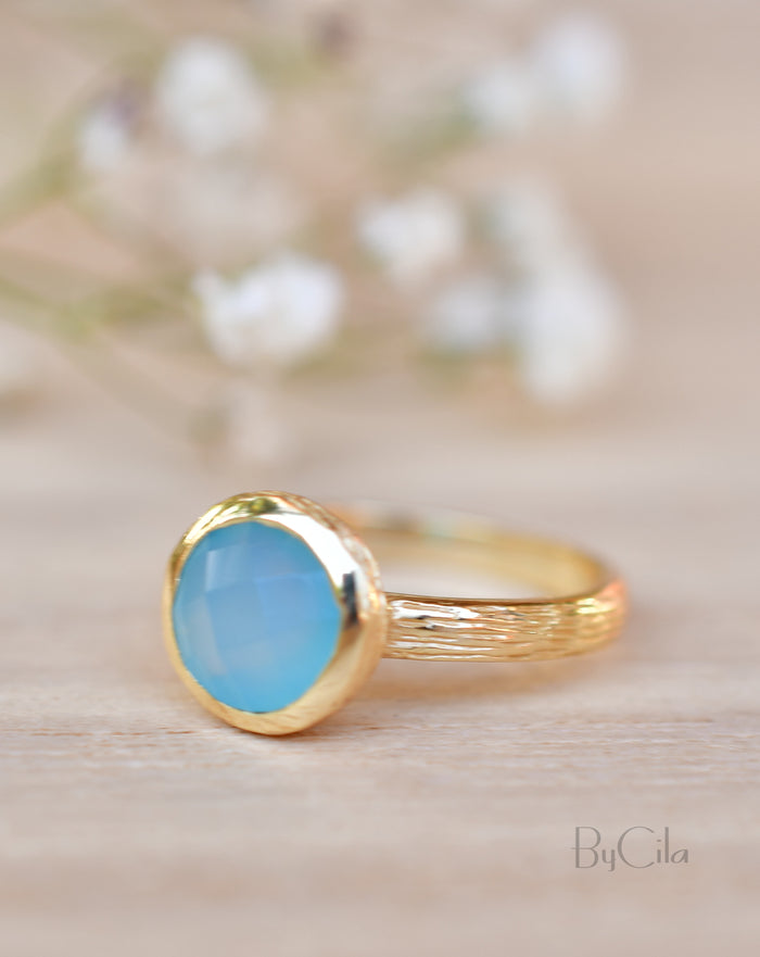 Leticia Ring * Blue Chalcedony * Gold Plated 18k * SBJR119