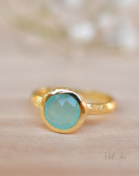 Leticia Ring * Aqua Chalcedony * Gold Plated 18k * SBJR117